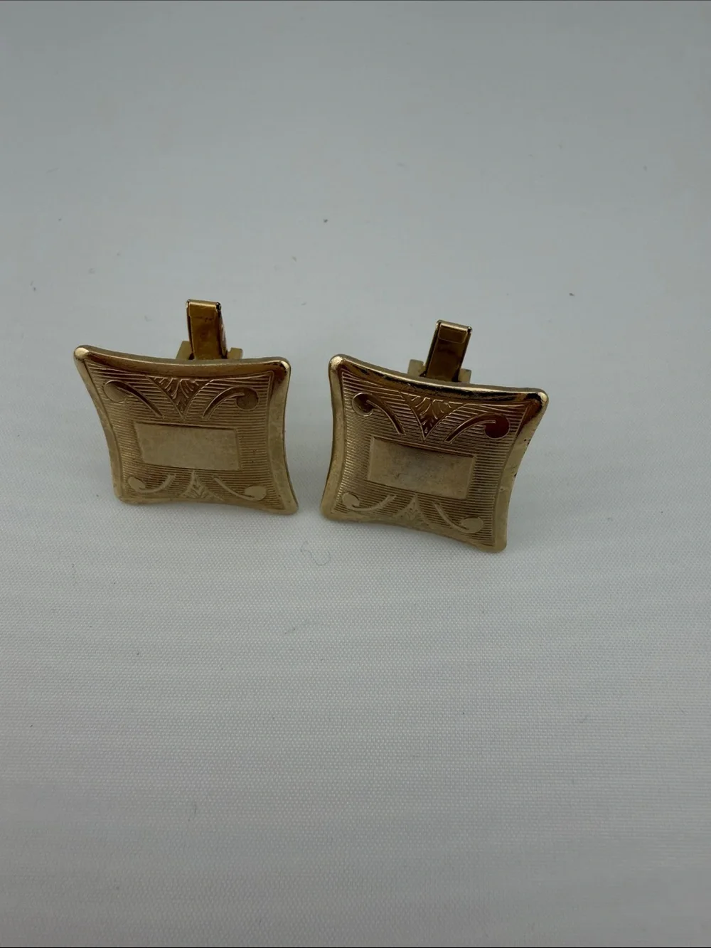 Vintage Gold-Tone Square Engraved Cufflinks - Men Accessories